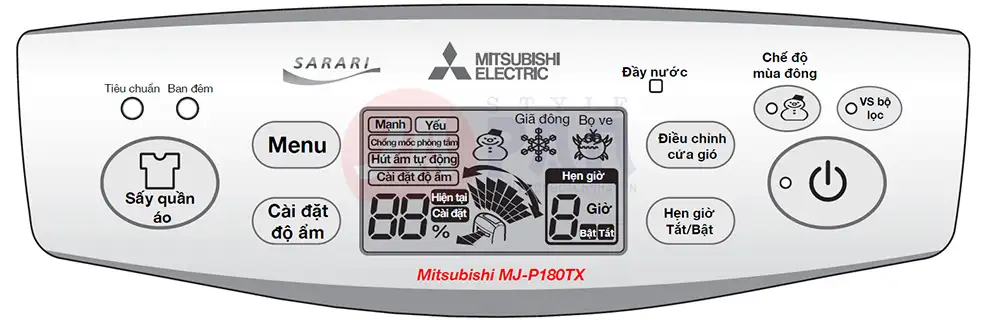 Bảng điều khiển máy hút ẩm Mitsubishi MJ-P180VX