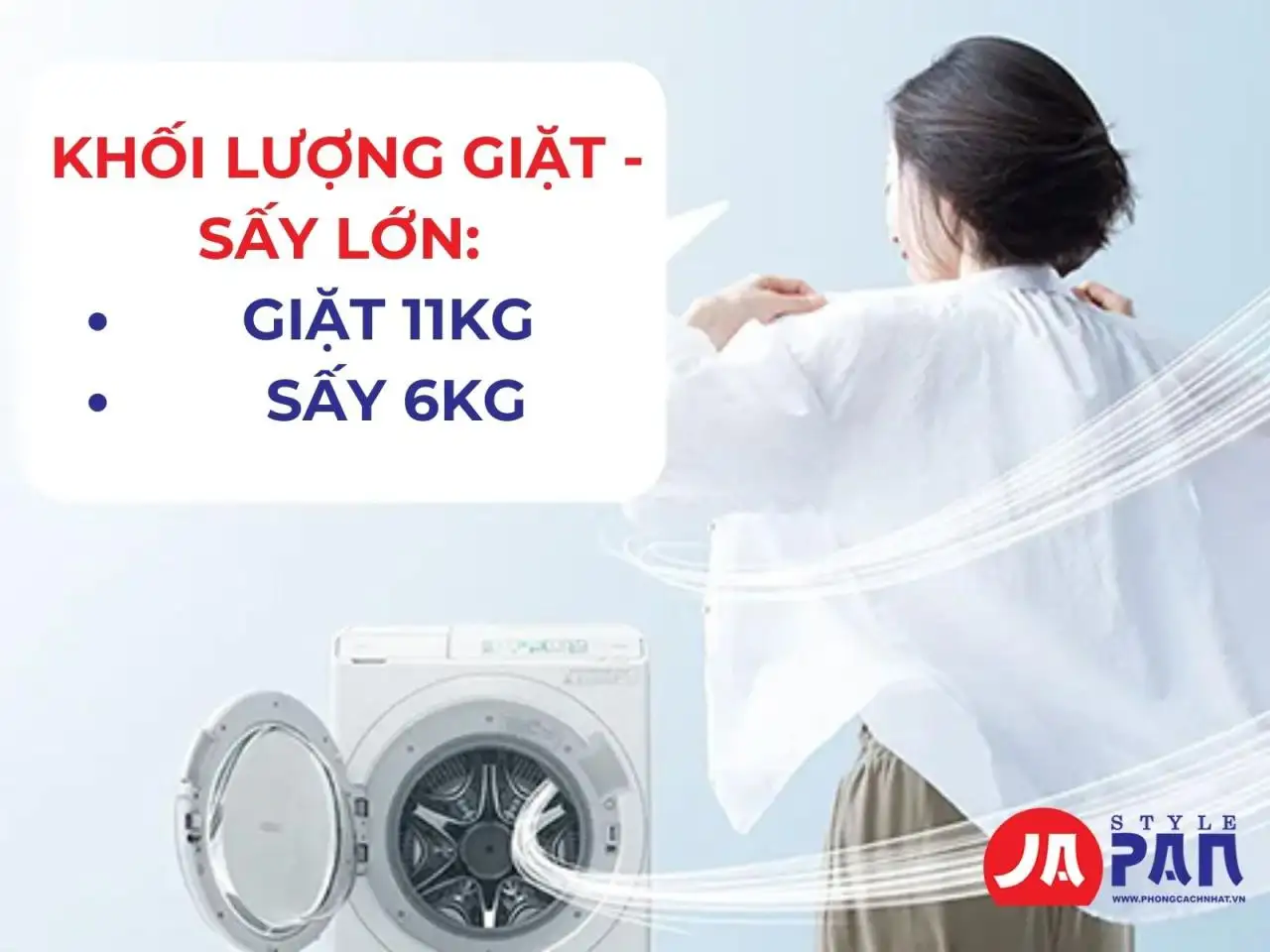 Khối lượng giặt - sấy lớn: Giặt 11kg - sấy 6kg