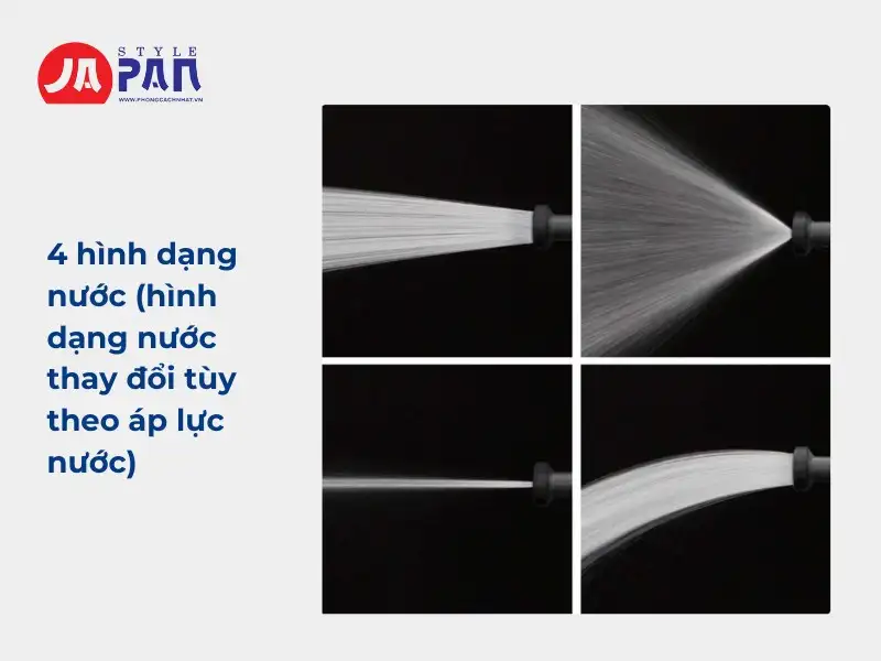 Bốn chế độ phun nước (hình dạng nước thay đổi theo áp lực)
